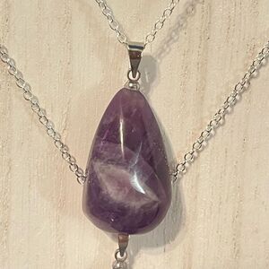 Amethyst pendant purple silver plated 18” chain necklace NEW handmade